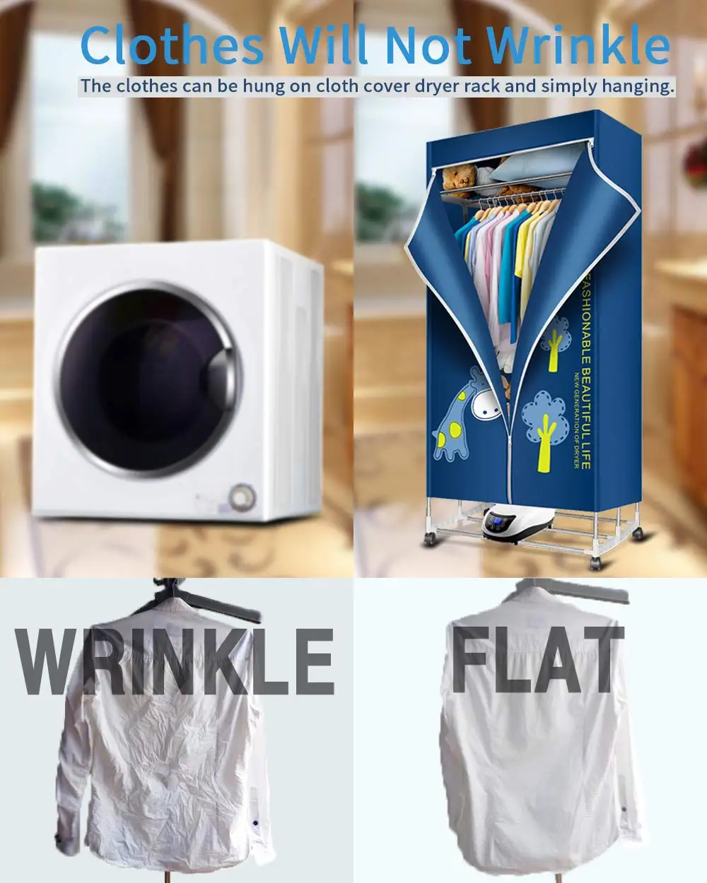 New Portable Folding Electric Clothes Dryer Machine With Remote Control