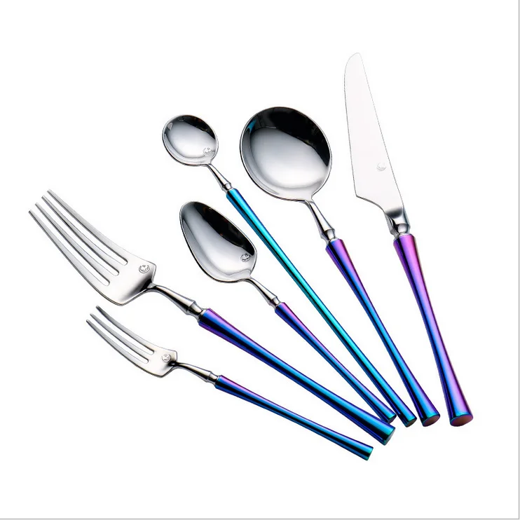 

New Design Hot Sales Stainless Steel Cutlery Set Spoon Fork Knife Flatware Set Colorful Cutlery Set, Color