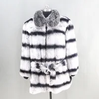 

Wholesale Luxurious Real Fox Collar Chinchilla Rex Rabbit Fur Coat for Women