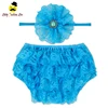 Fairy Toddlers Wear Plain Blue Ruffle Lace Bubble Model Design Newborn Infant Shorts Baby Girl Diaper Bloomer Set With Headband