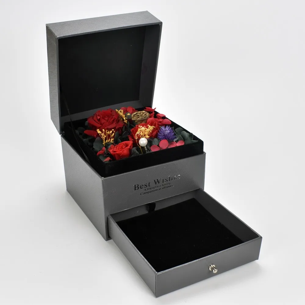 Decoration Gift Preserved Fresh Flower In Luxury Square Jewelry Box ...