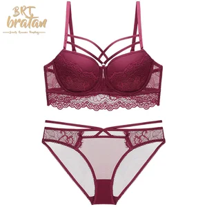 Ladies push up net bra panty sets for sexy college young girl 2804