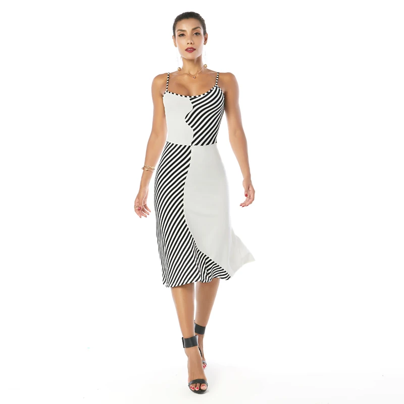 

68PH168084 New fashion sling pless stitching dress, White