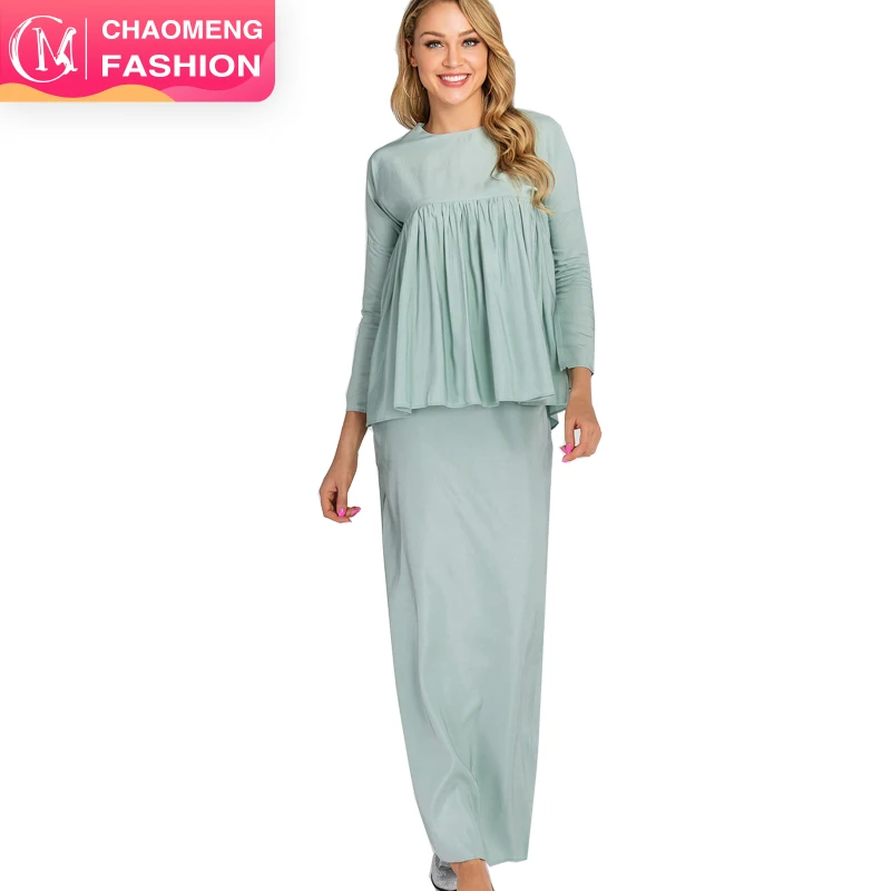 

0619#new design baju kebaya indonesia muslim fashion design lace baju kurung, Green/orange