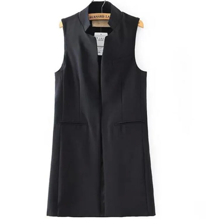 

Women Fashion white elegant office lady pocket coat sleeveless vests jacket outwear casual WaistCoat colete, White;black;navy blue