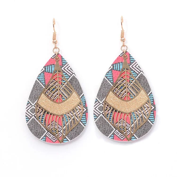 

female water drop tribal dangling earrings for women jewelry leather fashion drops long stainless steel hoop earrings