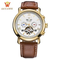 

oem beautiful minimalist gold wristwatch men's leather strap luxury fashion waterproof mechanical wrist watch