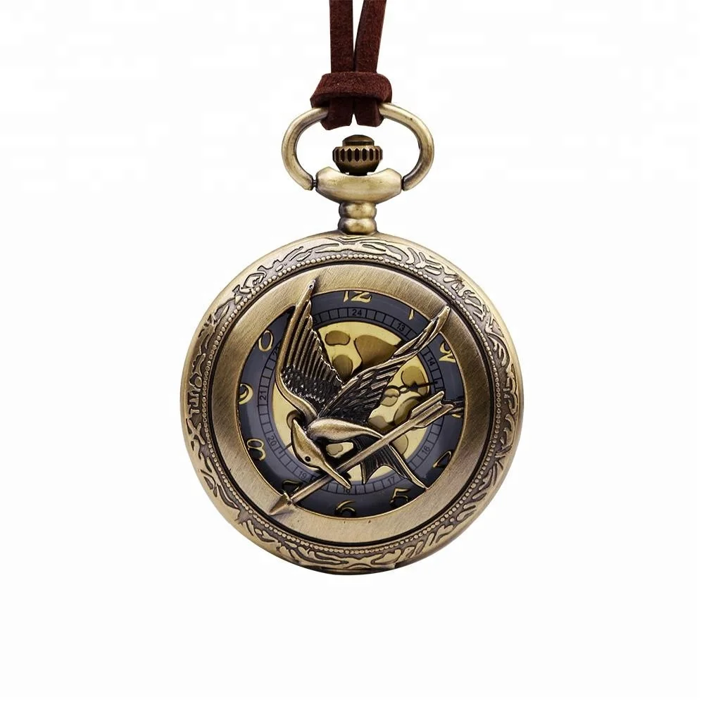 
Mens Womens Fashion Gift Animal Bird Charm Leather Rope Bronze Ancient Pocket Watch 