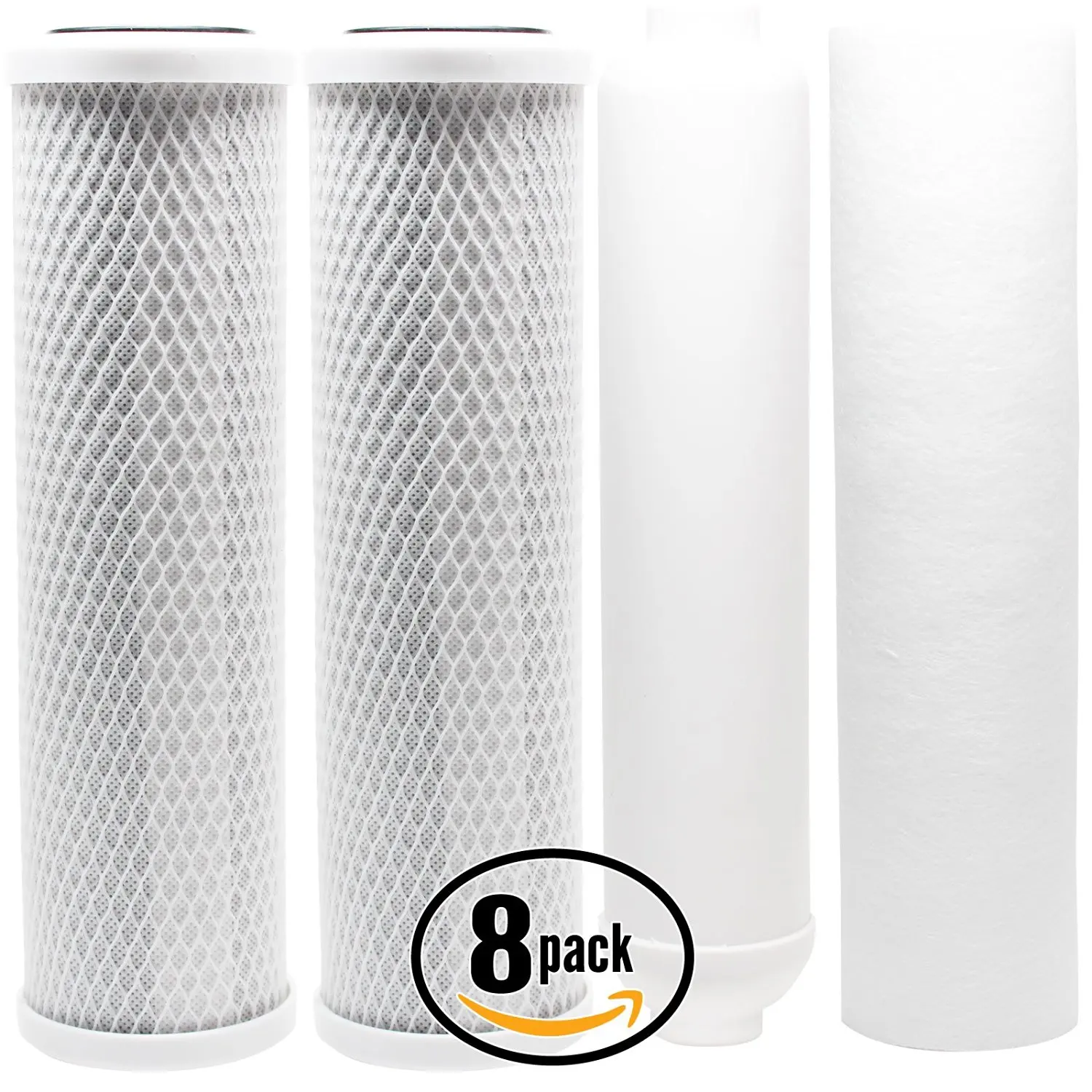 8-Pack Denali Pure Universal 10 inch Carbon Block, Sediment, Inline Filter - Compatible with APEC ROES-50, APEC RO-90, Watts WP5-50, APEC ROES-PH75, Watts WP-5, APEC RO-PERM, Watts RO-TFM-5SV
