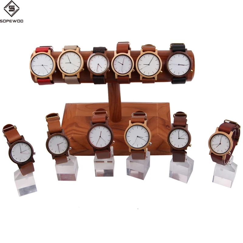 

quality assurance luxury wholesale genuine leather men women branded custom logo wooden watch, 8 different wood color