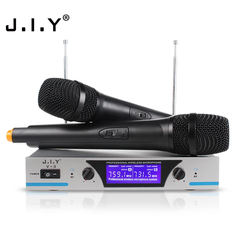 

J.I.Y V3 China Enping Manufacturer VHF Wireless Microphone System Handheld Style Wireless Microphone, Black, silver