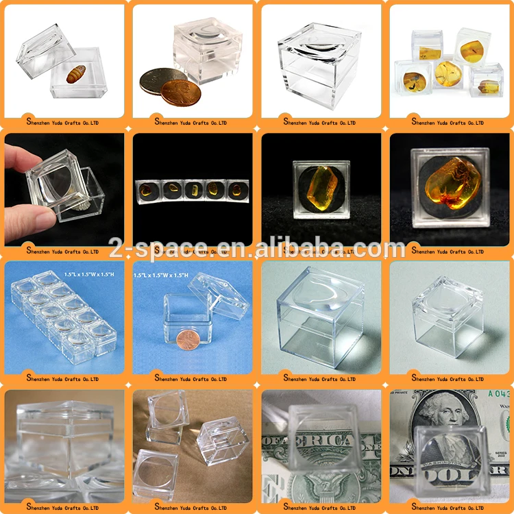 1.5 Inch Plastic Box With Magnifying Perspex Magnifier Cube Clear Acrylic Magnifying Specimen