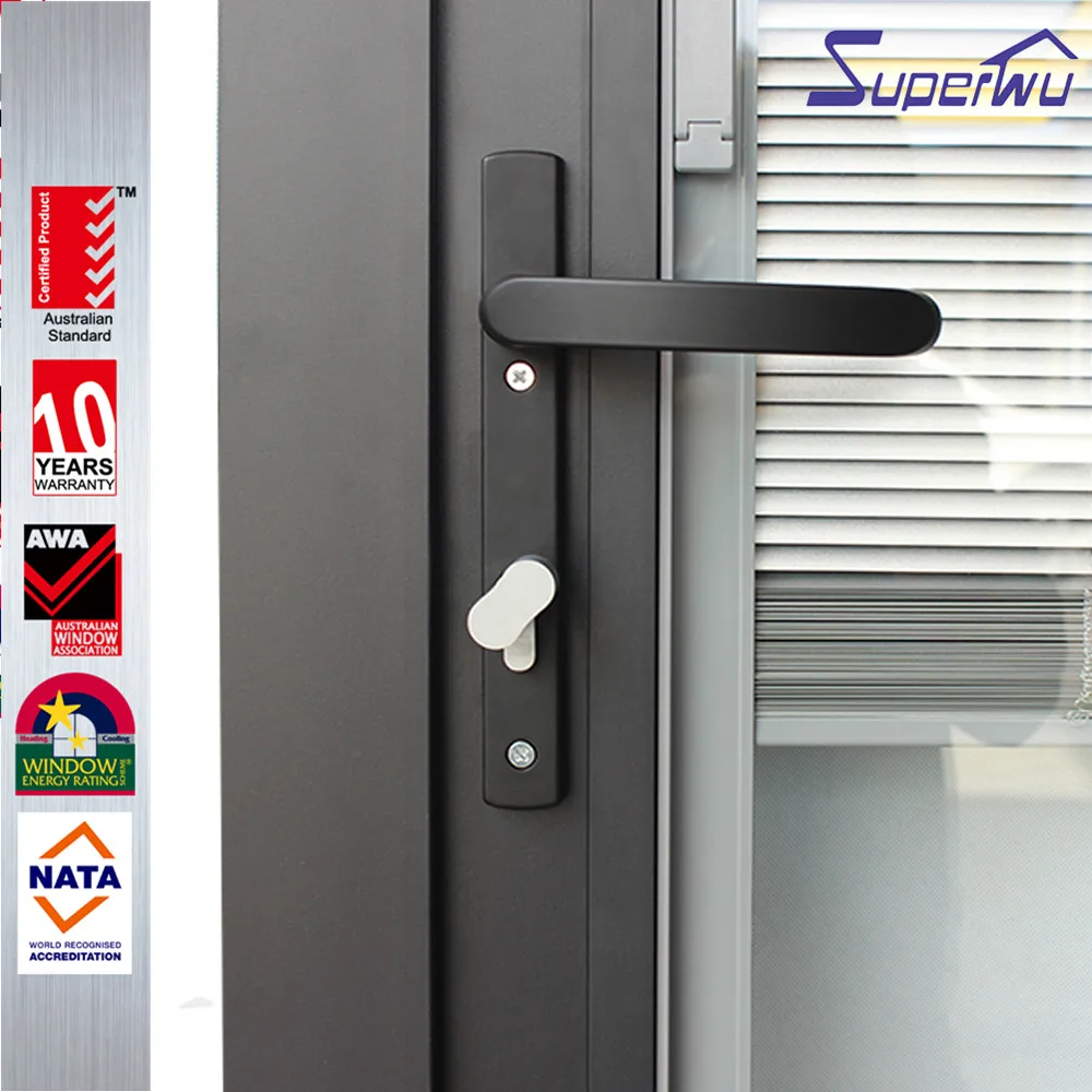 NFRC north American standard commercial thermal broken powder coating aluminum glass bi fold door with built in blinds