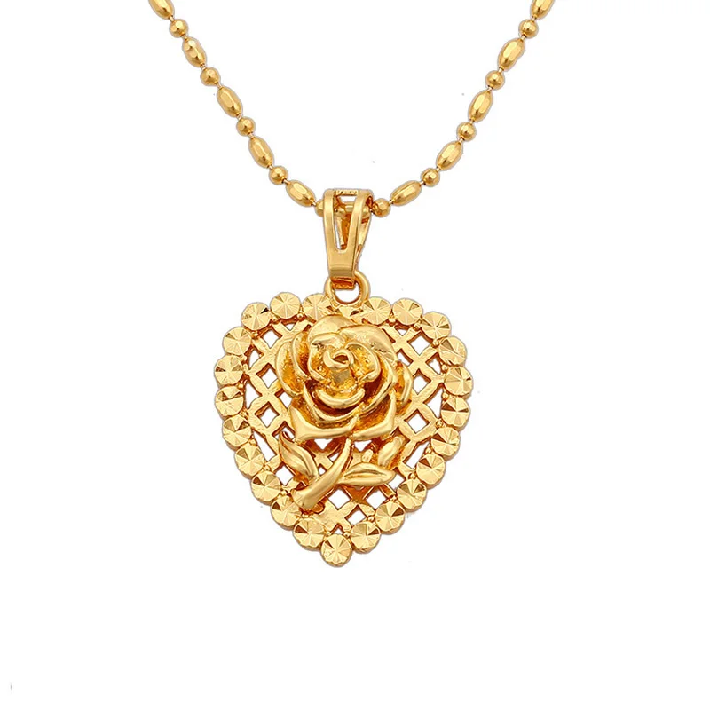 

Xuping fashion mom gift gold 24K rose in low relief hollow heart pendant for women