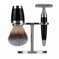 

JDK New Patent 3 Piece Shave Set In Silver For Men Badger Hair Shaving Brush and Razor Stand Shaving Set