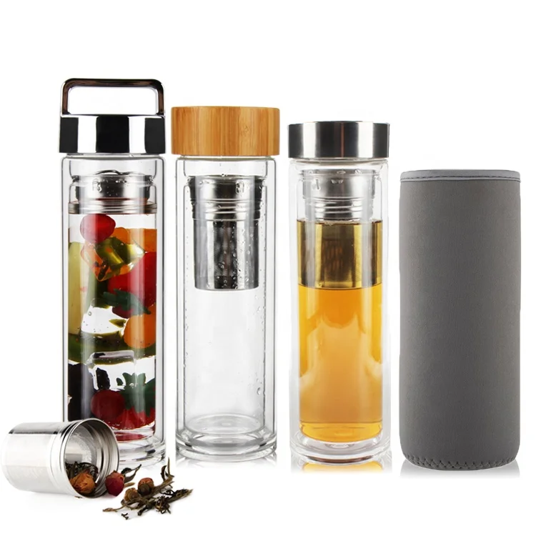 400ml Double Walled Borosilicate Glass Tea Tumbler With Tea Infuser And