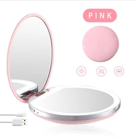 

Portable handheld travel pocket round led makeup light mirror