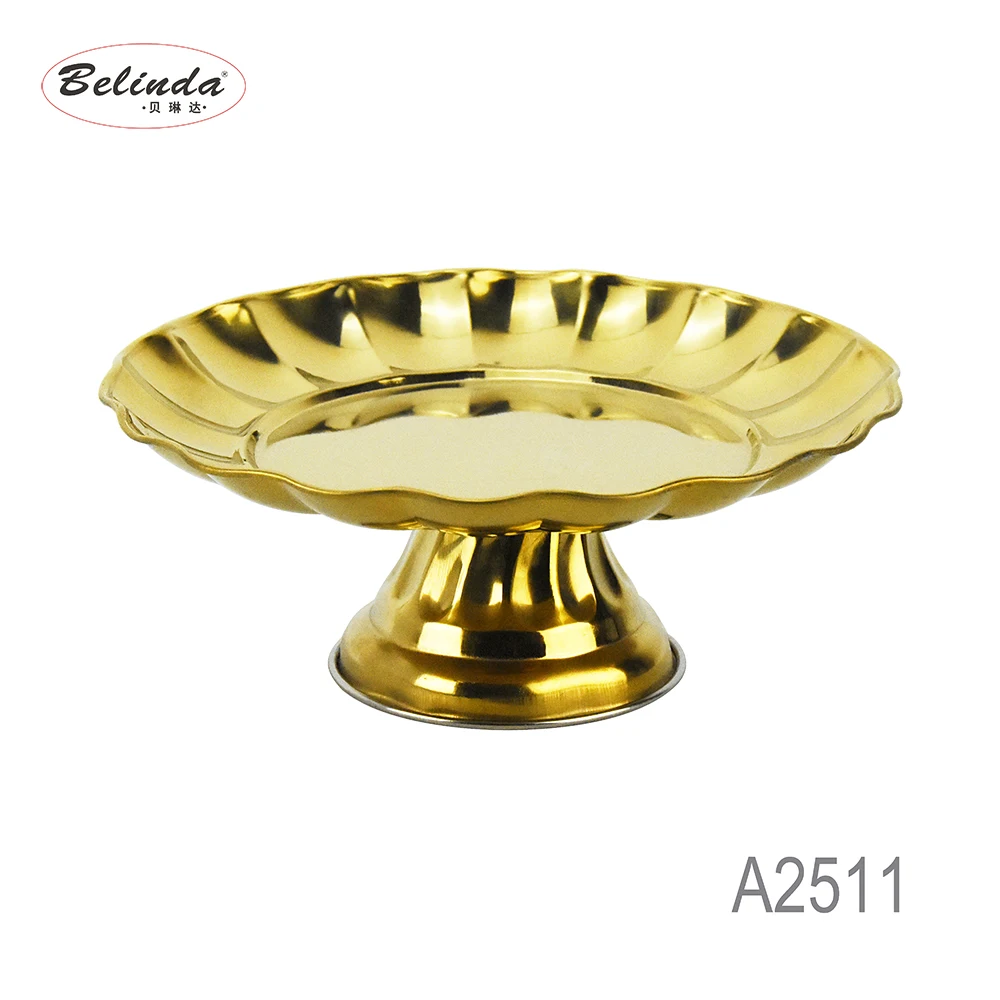 Fruit Dessert Wedding Serving Platter Stainless Steel Gold Pedestal Bowls 