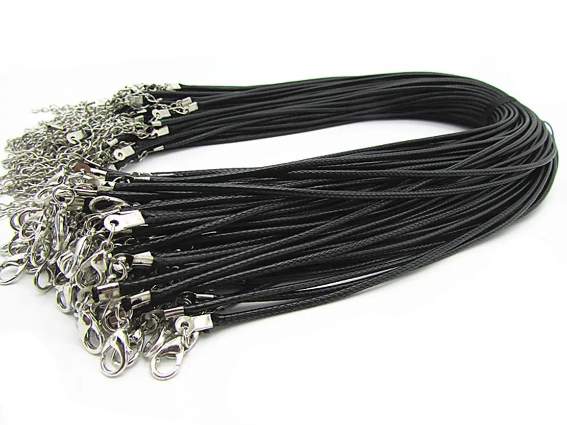Fashion 50Pcs Black Braided Leather Cord Rope Necklace Chain with Lobster Claw Clasp 2.0mm