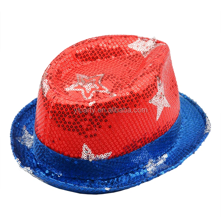Light-up Fedora Hat Patriotic 4th of July LED Sequins Americana NEW