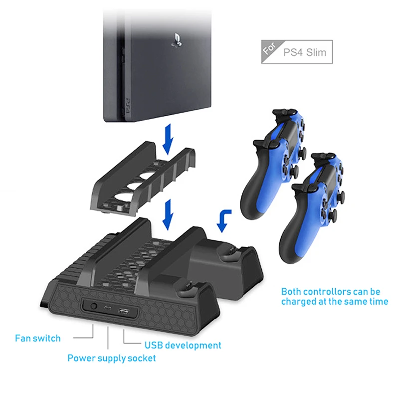 
Game Accessories Vertical Stand with Dual Charging Dock For PS4 /Slim/Pro Cooling Cooler Fan for Playstation 4 PS4 