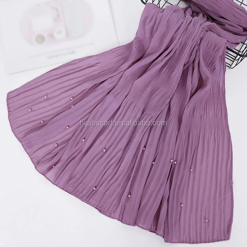 

New arrival pearl shawl wrinkle scarves bubble chiffon hijab pleated scarf