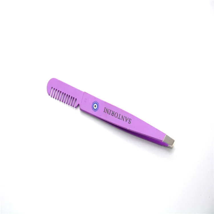 
Customized Color Laser Logo Stainless Steel Durable Eyebrow Tweezer With Comb 