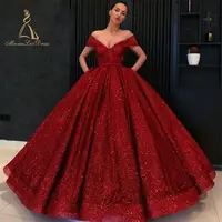 

Formal Woman Latest Design Beautiful From Dubai Wholesaling Price Full-length Wine Ball Gown Red Evening Dress For Wedding