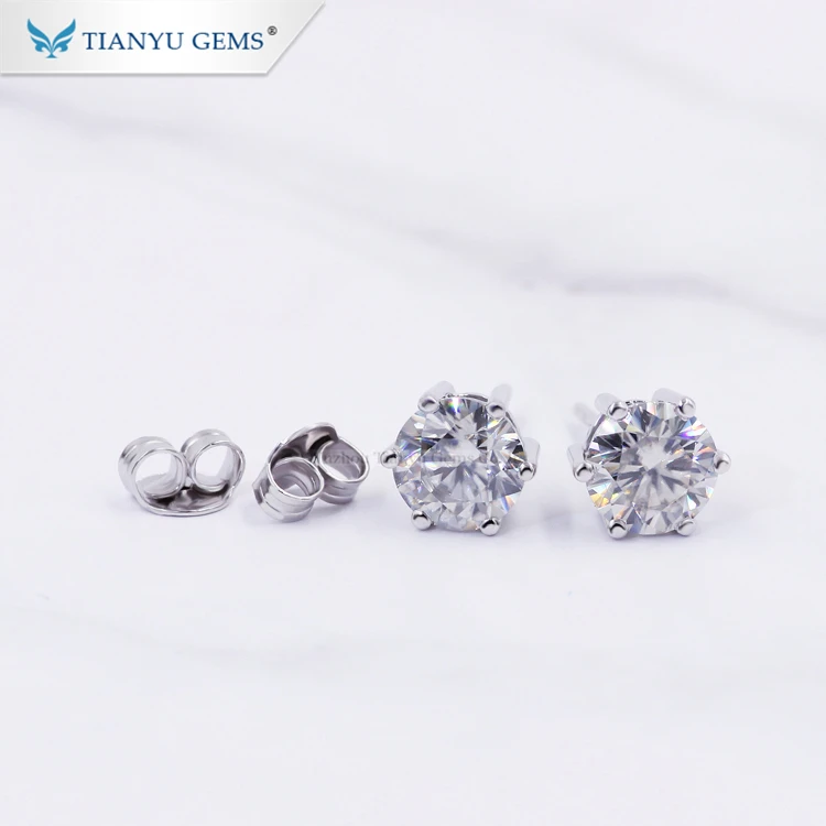 

tianyu gems Retro design 925 sterling silver gold plated jewelry 0.6/1.0 carat moissanite earrings