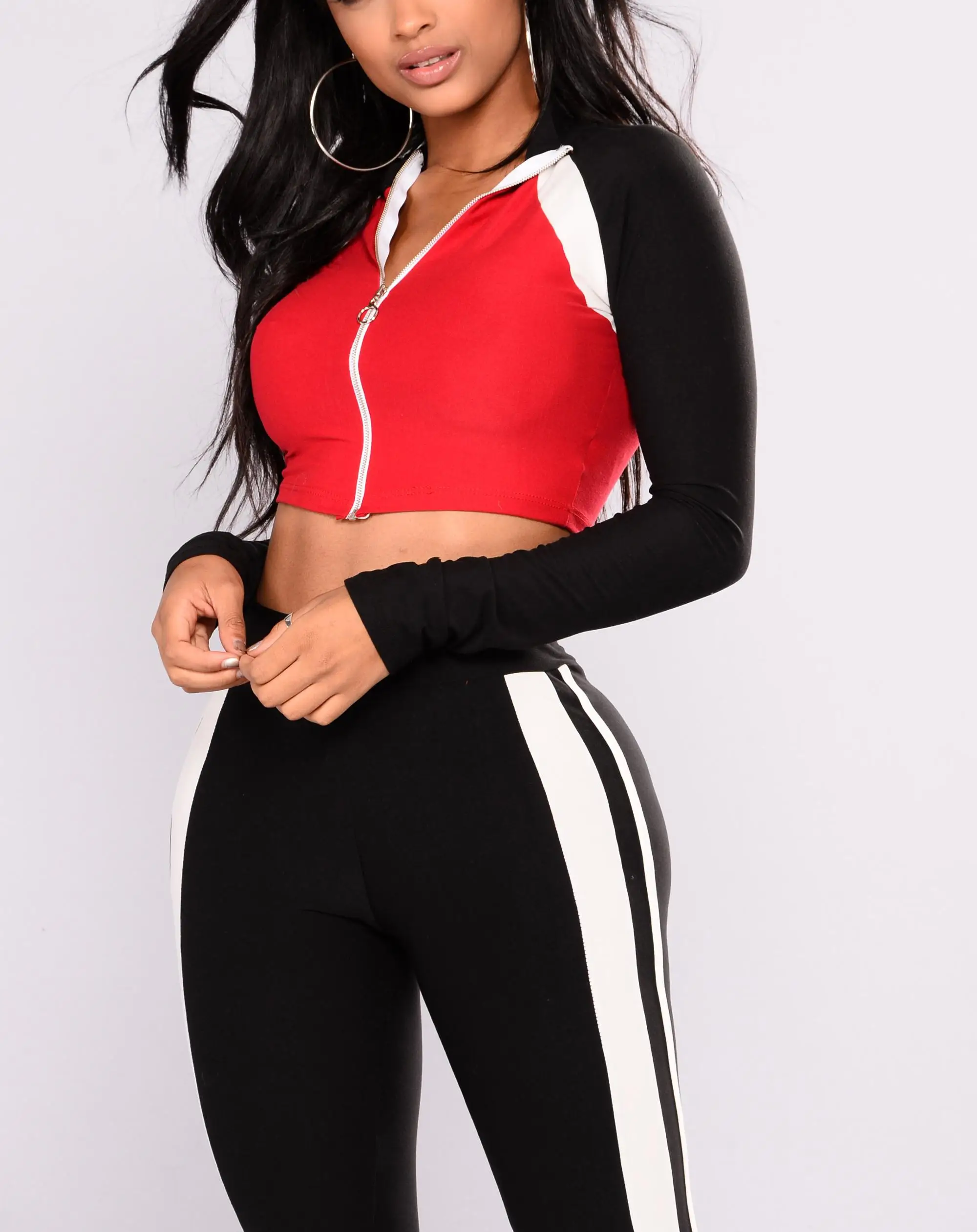 批发女装修身运动服运动套装