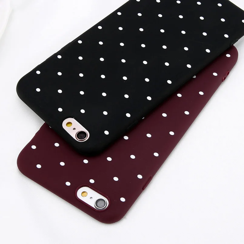 

Free Shipping Wine Red Polka Dots Phone Case For iPhone 6 6s Plus XS Max Wave Point Cover Soft TPU Case For iPhone XR X 8 7 Plus