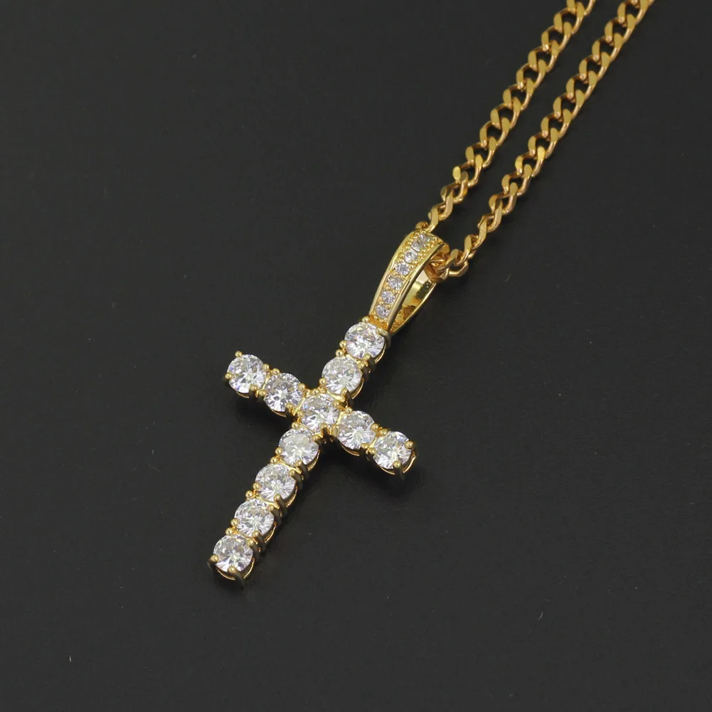 CN019 Hip Hop Anha cross Pendant brass Setting CZ stones Necklace Jewelry for men and women