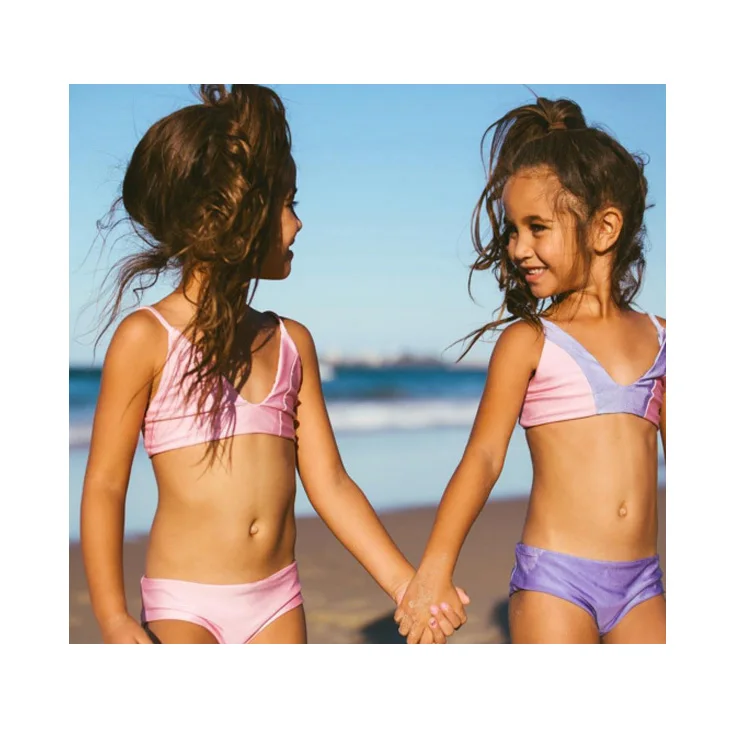 

2020 Hot Open Swimsuit Model Cute two piece Bikini Kids Swimwear, Free