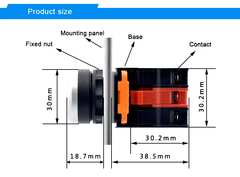 IP65 plastic 22mm 1no1nc contact Emergency stop push button switch