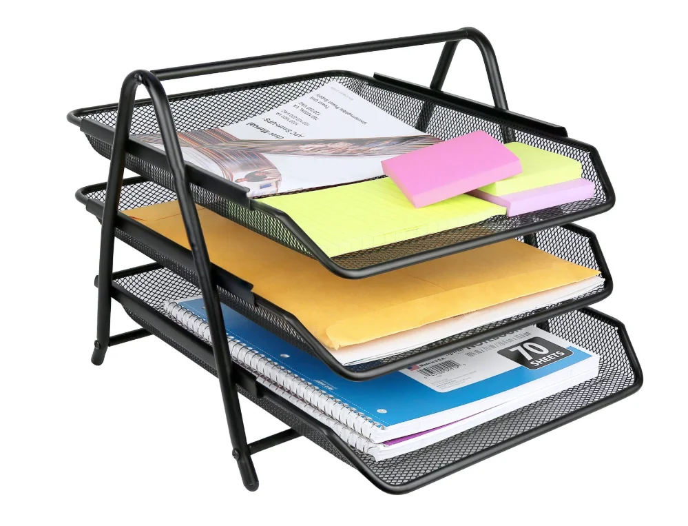 网丝办公桌整理器文件支架文件托盘3部分金属