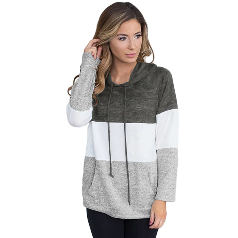 

Custom OEM Women Casual Charcoal Atop Triple Colorblock Pullover Hoodie, Customized