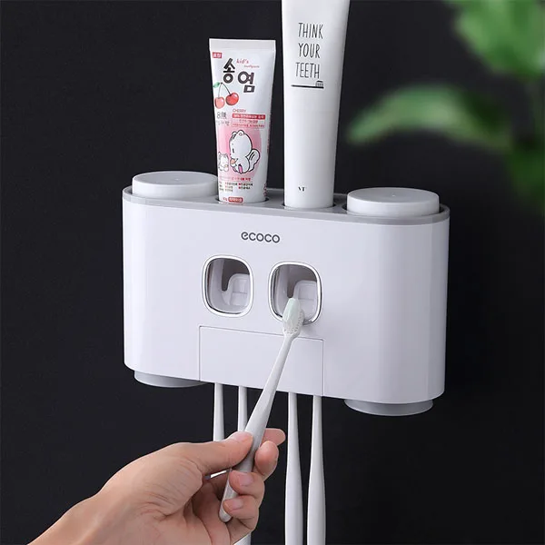 

Multifunctional Wall Mounted Space Squeezer Kit 5 Toothbrush Slots 4 Cups Ecoco Toothbrush Holder Automatic Toothpaste Dispenser