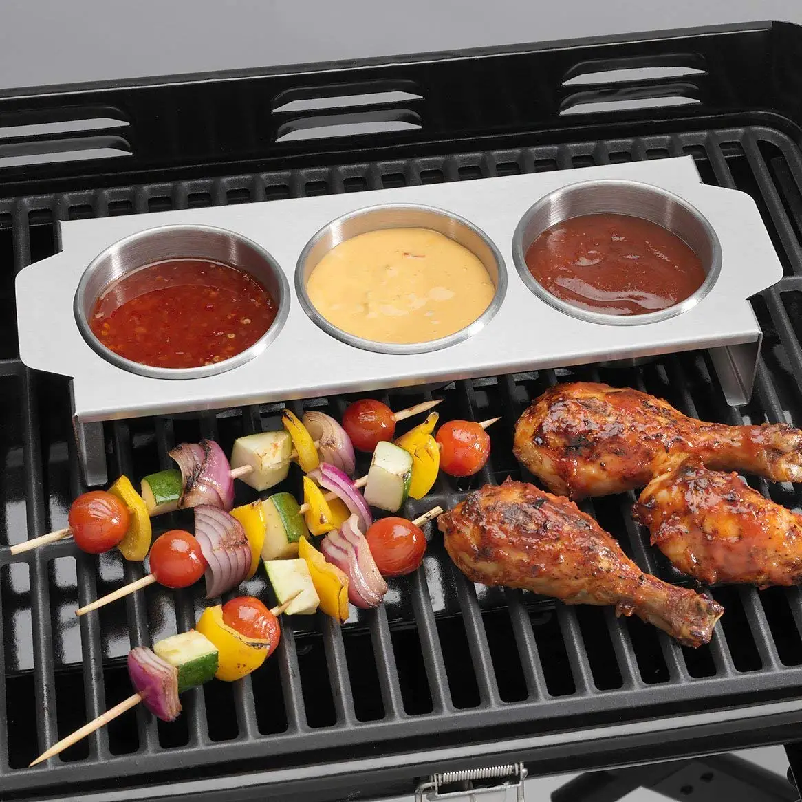 Stainless Steel Bbq Sauce Tray With 3 Cups,Condiment Serving Tray Buy Bbq Tool,Bbq Sauce Tray
