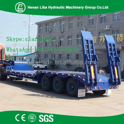 60t Heavy Loading 3 Axle Excavator Shipping Semi Trailer Trucks , High Quality Lowbed Semi Trailer