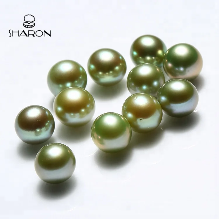 

Special Color Olive Green High Luster Round Freshwater Loose Pearls for Christmas