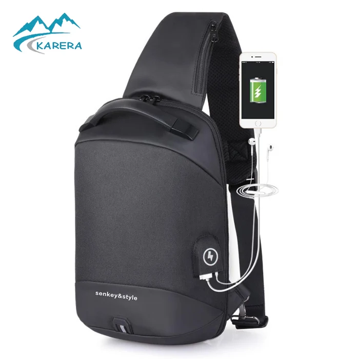 

Anti Theft USB Charging with Earphone Hole Crossbody Chest Bags Custom Packs Shoulder Bags, Black