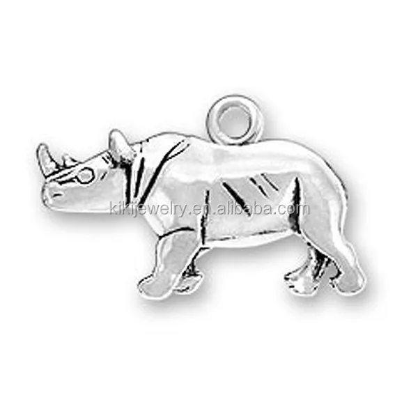 

Free shipping cheap alloy antique silver single side rhinoceros animal charm pendant jewelry