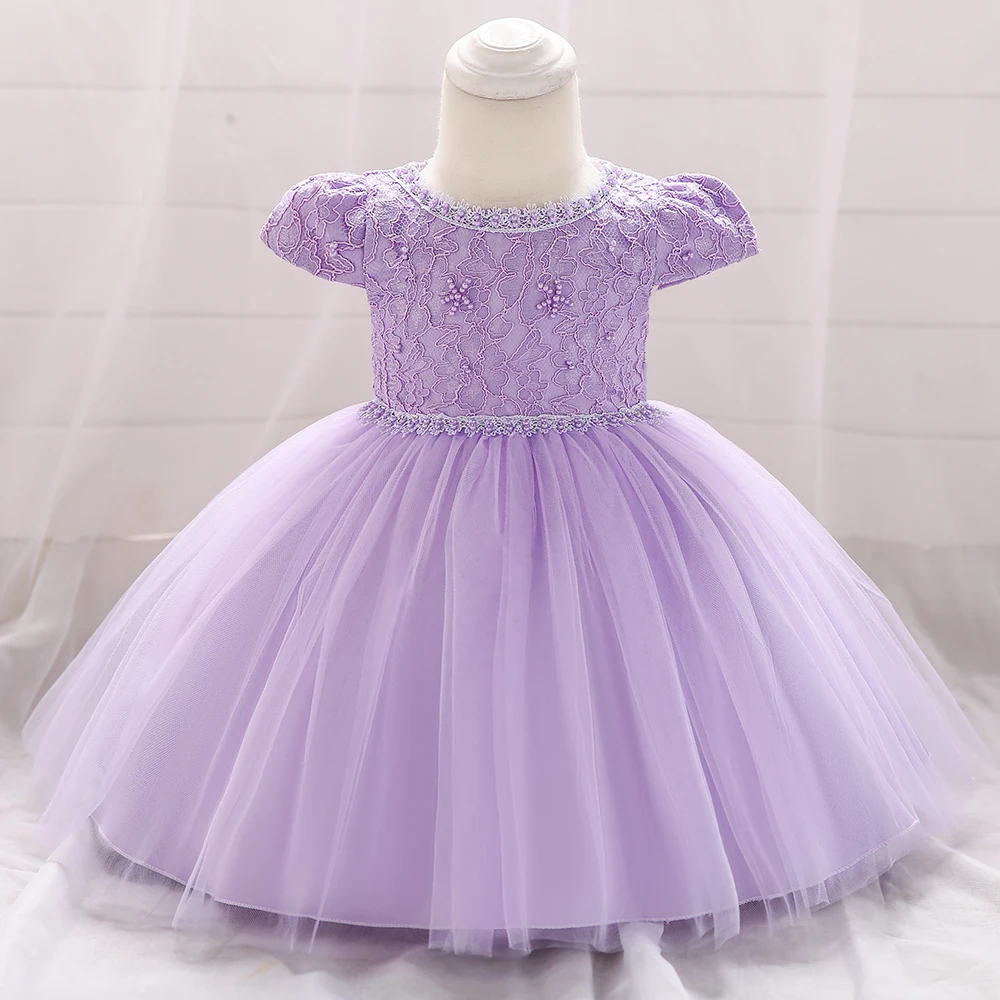 

Vintage Baby Wedding Dress Summer Baby Girl 1-2 Years Birthday Garments Toddler Girl Party Baptism Clothes L1873XZ, White.pink.light purple.plum