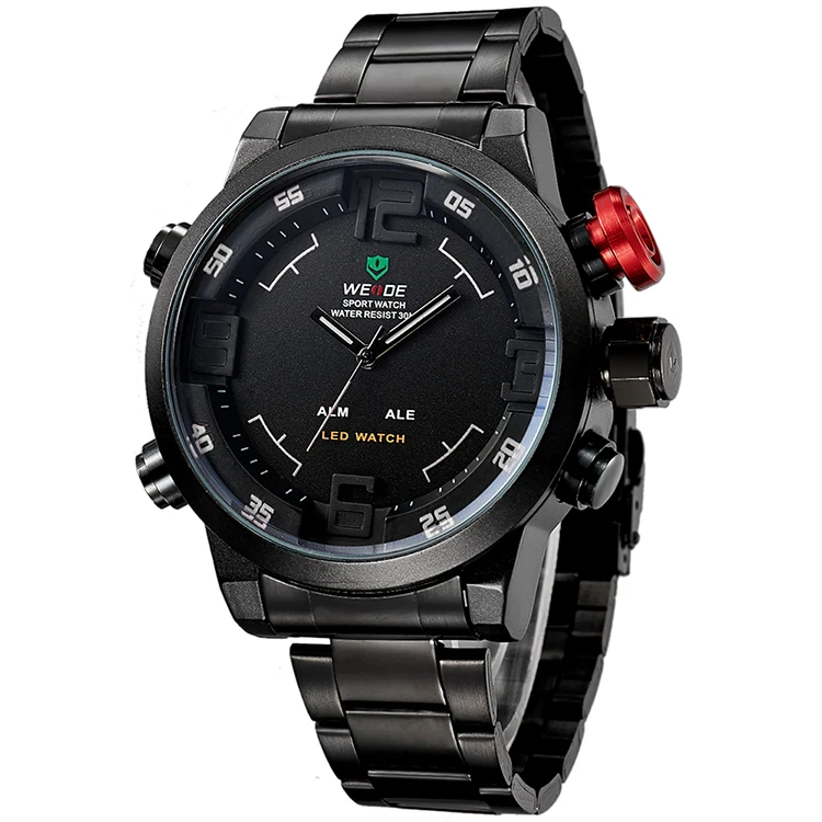 

New arrival hot selling LED digital sport men watches water resistant stainless steel band watch wrist, Black dial