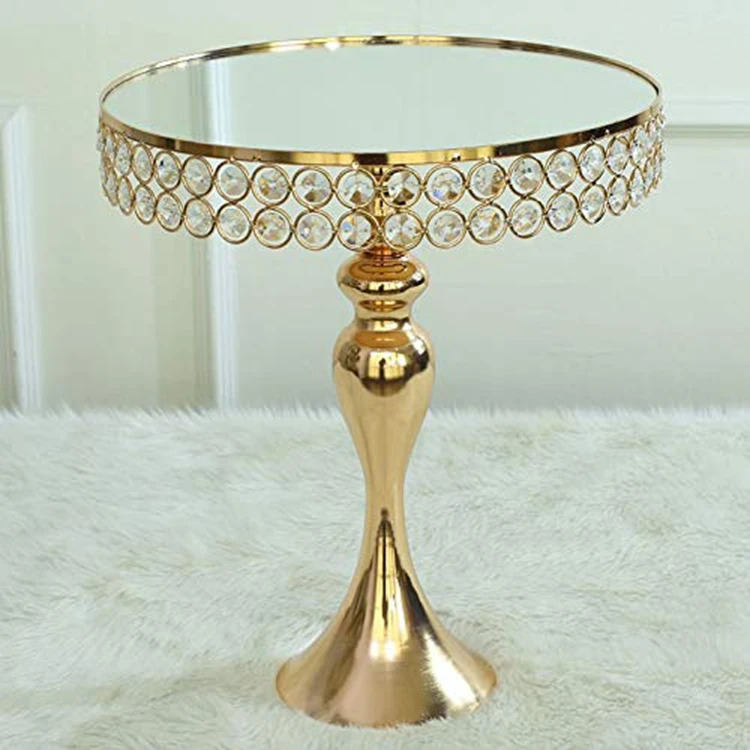 Gold Mirror Cake Stand Crystal Display Cake Base Stand Swing Cake Stand for Wedding Birthday Party Decoration