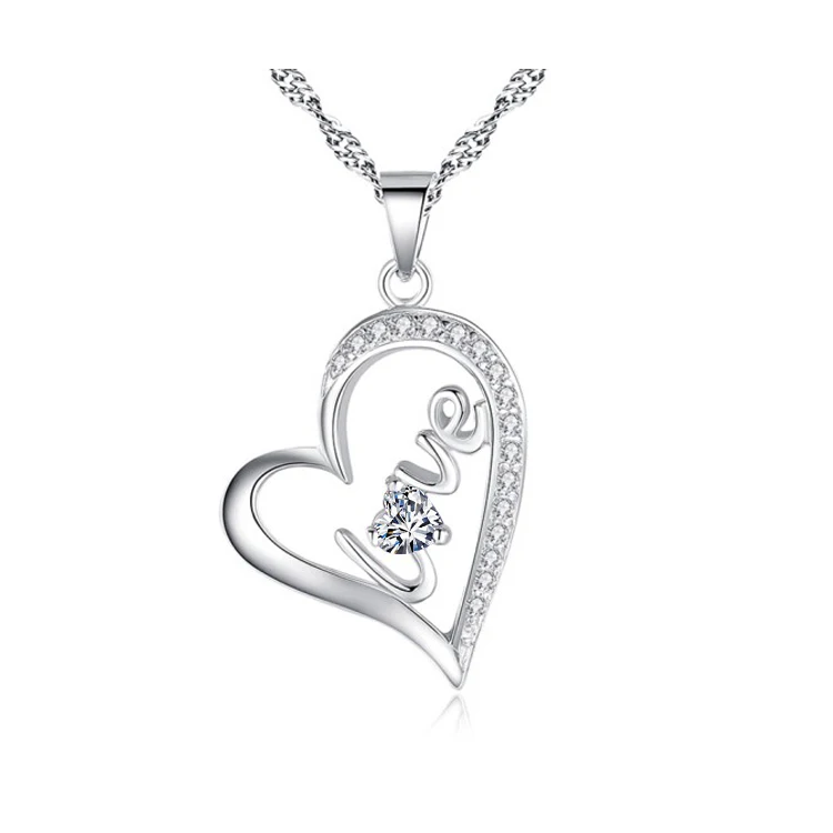

New 2019 Cubic Zirconia Pure 925 Silver Jewelry Love Heart Pendant Necklace For Her, Silver;gold;rose gold or custom.