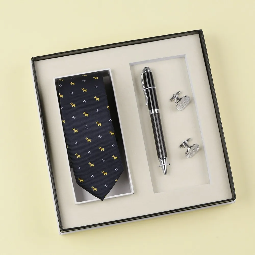 Luxury Carbon Fiber Ball Pen & Tie & Cufflinks Gift Set For Business