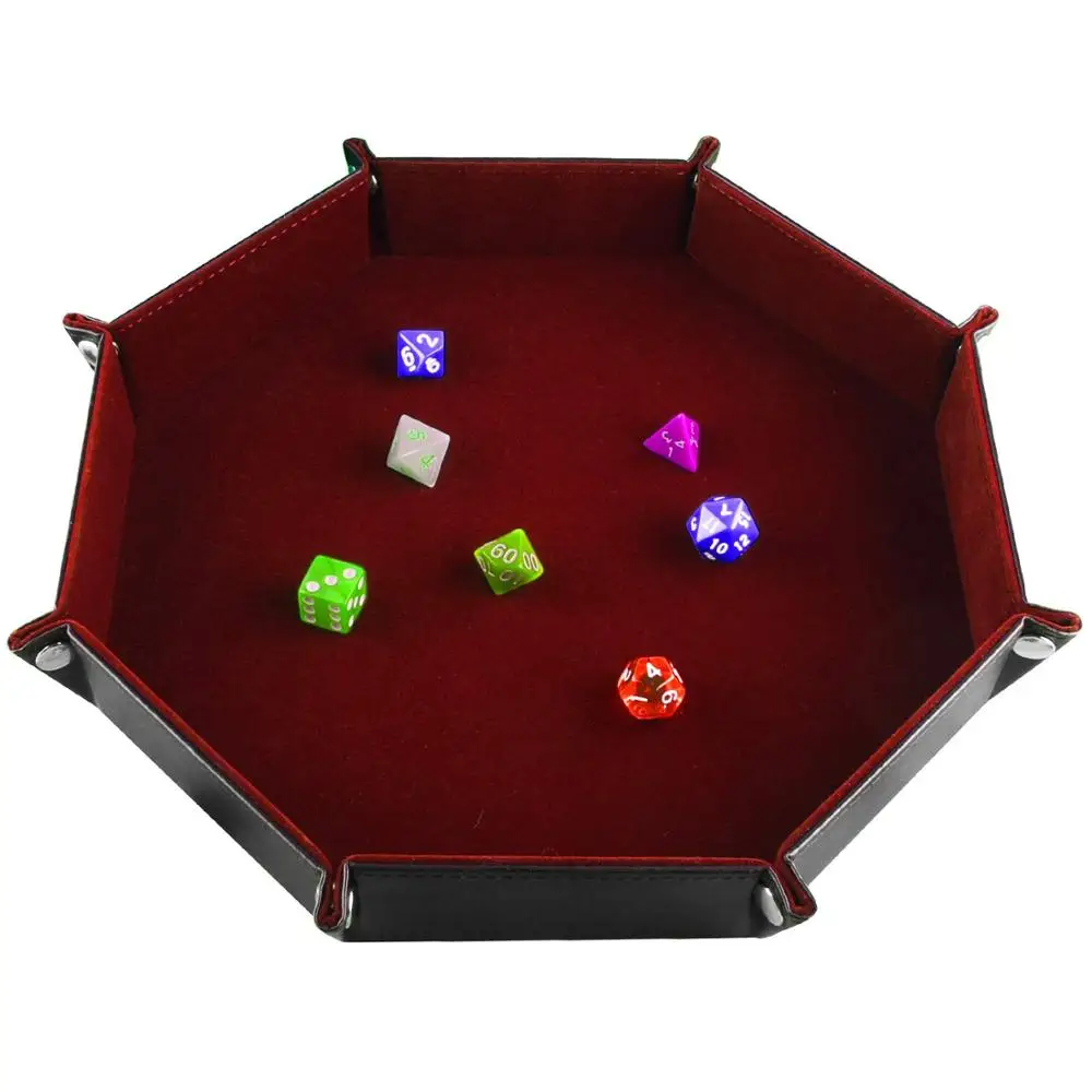 

Custom logo PU leather velvet folding octagonal dice tray