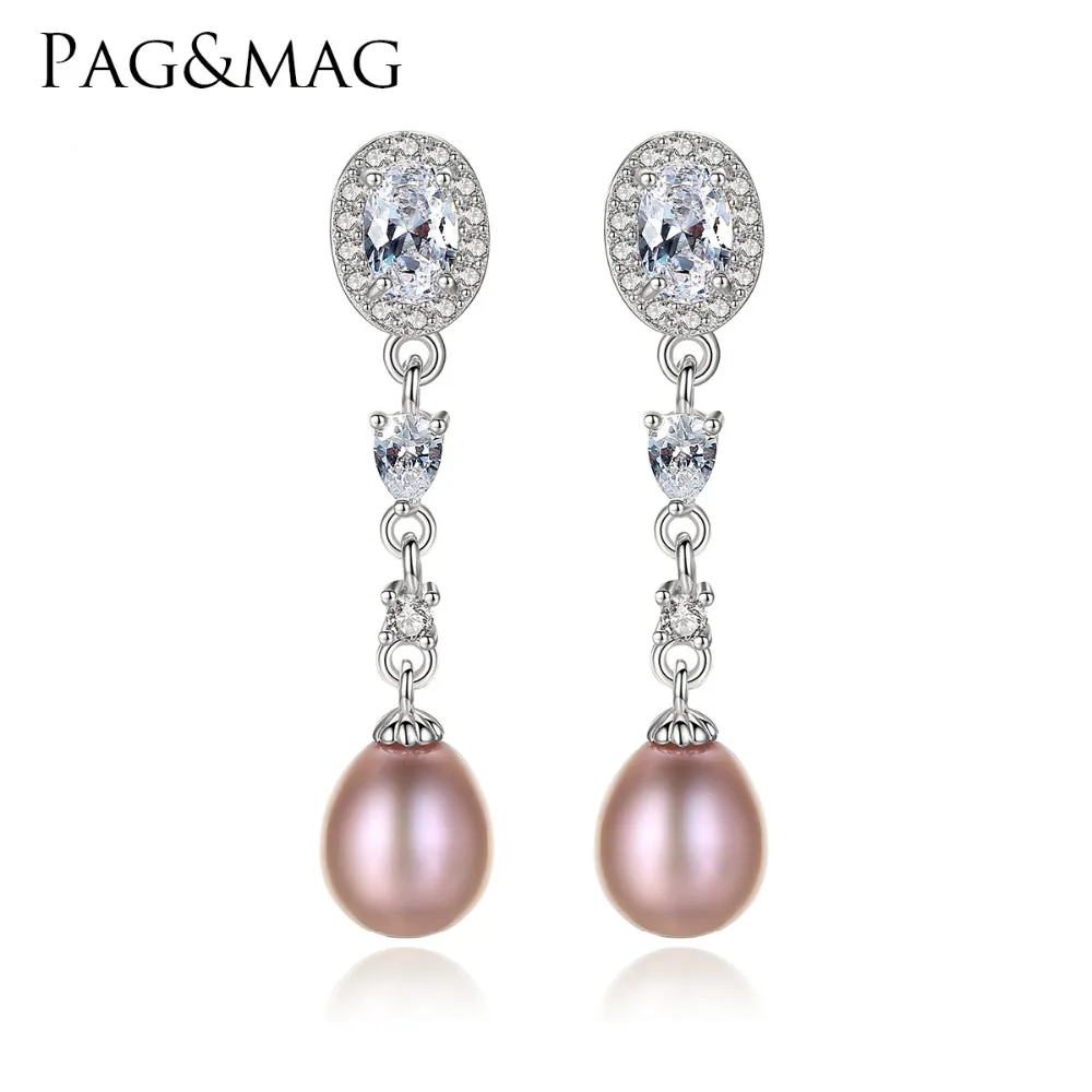 

PAG&MAG Women Luxury Freshwater Pearl 925 Sterling Silver Wedding Jewelry Bridals Long Earrings, N/a