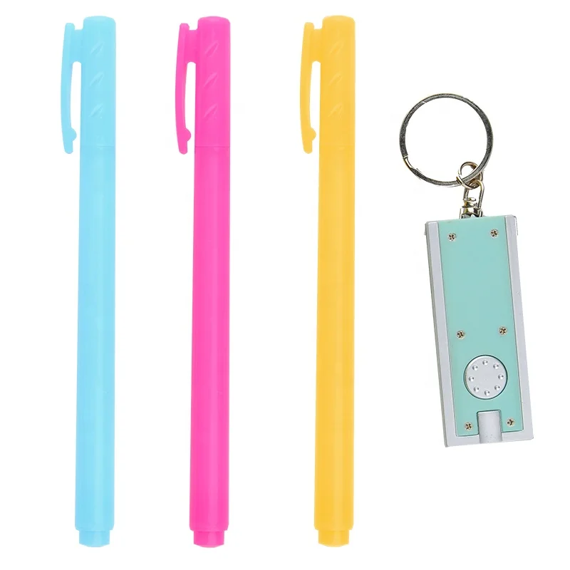 Security uv marker pen permant invisible ink pen with keychain uv black light up ink pens